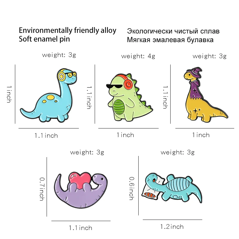 Cute Dinosaur Enamel Pins Custom Animal Brooch Clothing Jacket Lapel Pin Badge Cartoon Jewelry Gifts for Kids Friends Wholesale