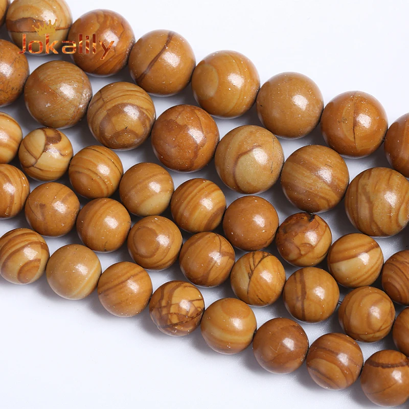 

Natural Wood Striped Jaspers Beads For Jewelry Making Stone Round Loose Spacer Beads DIY Bracelet Necklace 4 6 8 10 12mm 15"inch