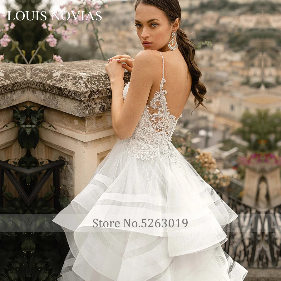 Louis Novias 2020 Luxury Strap Beaded Open Back Train Fashion Illusion Sexy Open Back Exquisite Chiffon Princess Wedding Dress