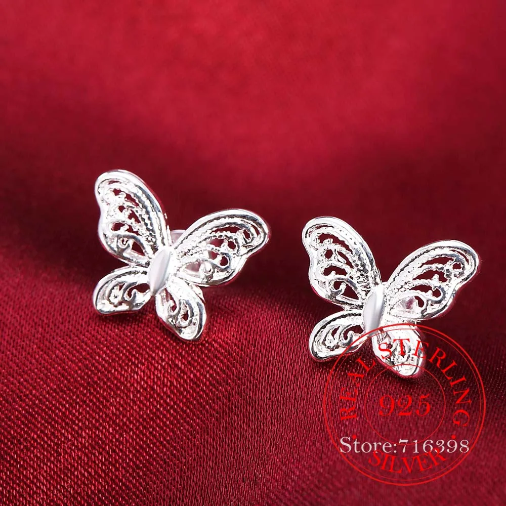 High Quality 925 Sterling Silver Women Jewelry Korean Silver Cute Butterfly Stud Ear Earrings for Women 2020 Wedding Party Gift