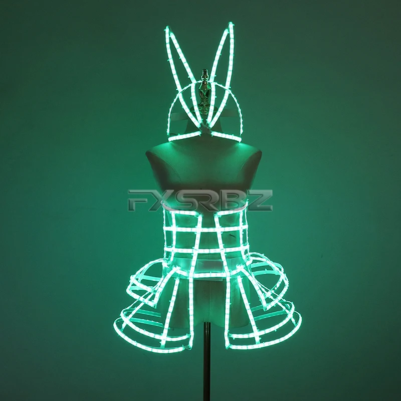 Woman Sexy LED Cage Corset Girls LED Tutu Dress Ladies Light Up Clothing Suit Bar Nightclub Dancing Show LED Costume