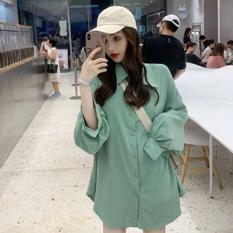 Casual Loose White Shirt Women Lantern Sleeve Blouse Fashion Lapel Oversized Top Shirts