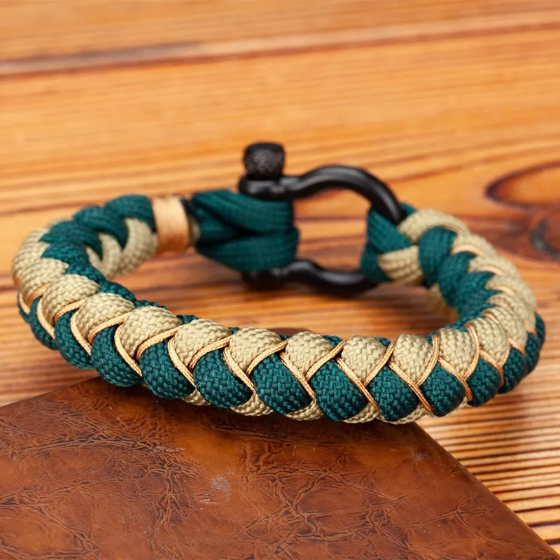 MKENDN Men Women D shape Survival Bracelet Outdoor Camping Rescue Emergency Rope Bracelet Black Stainless Steel Horseshoe Buckle