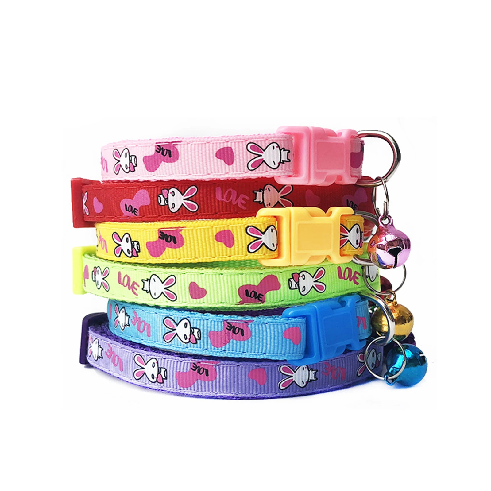 Pet Cat Dog Collar Adjustable Safety Buckle Plaid Rabbit fishbone Printed Cat Collar With Bell Kitten Puppy Accessories Supplies