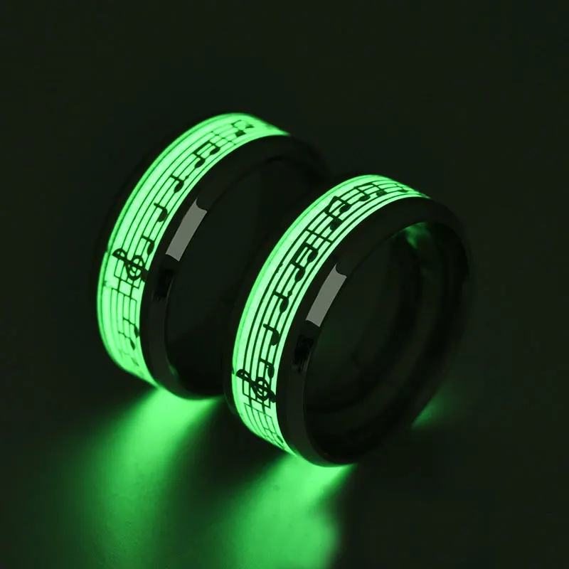 Stainless Steel Music Stave Luminous Rings Men Women Fluorescent Glowing Rings Jewelry Dropshipping