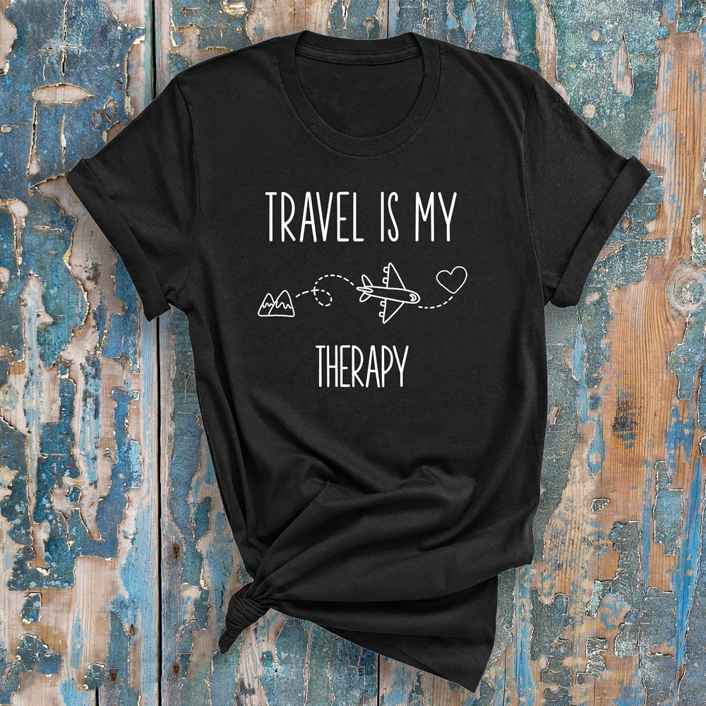 

Travel Is My Therapy T-shirt Casual 90s Women Adventure Outdoor Tshirt Unisex Summer Graphic Airplane Mode Tees Tops Streetwear