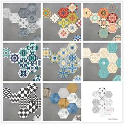 10PCS/Set Color Tile Paste Paper PVC Self-adhesive Hexagon Wall Floor Stickers Wallpaper Kitchen Bedroom Decoration Decal Murals