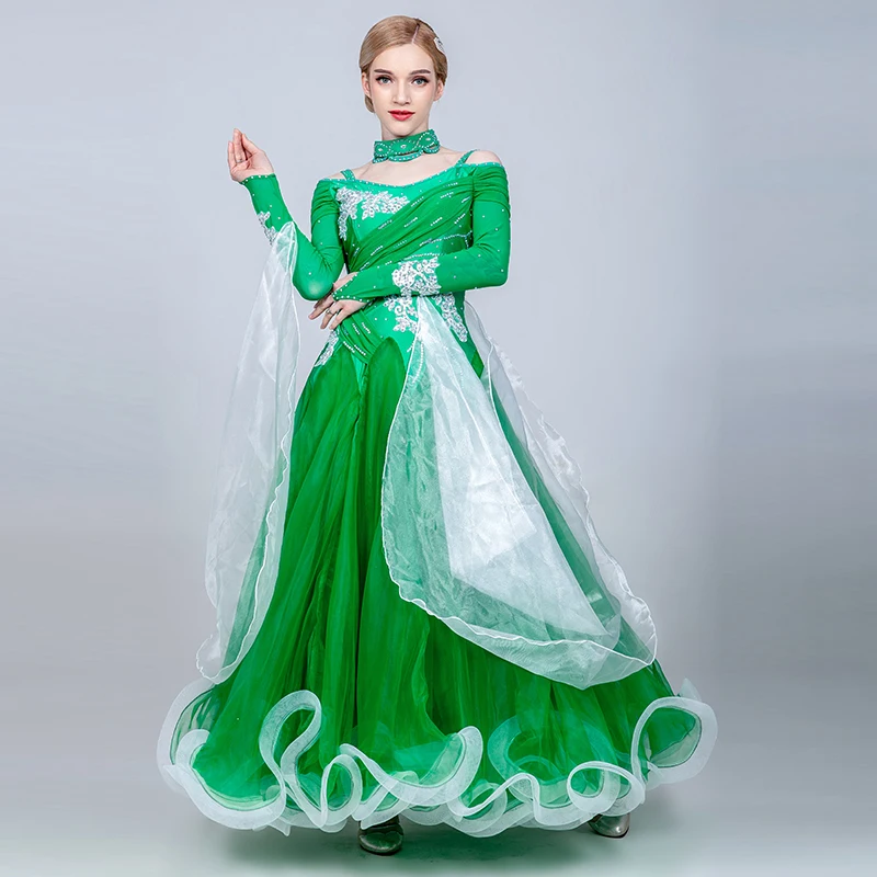 H2602 Modern Dance Dress Competition Professional Performance Costumes Female Ballroom Waltz Dance Practice Big Hemline Dresses