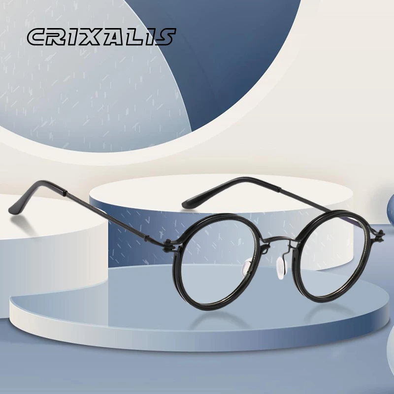CRIXALIS Retro Round Blue Light Glasses For Men Brand Designer Metal Spectacles Frame Women Vintage Computer Eyewear Male UV400
