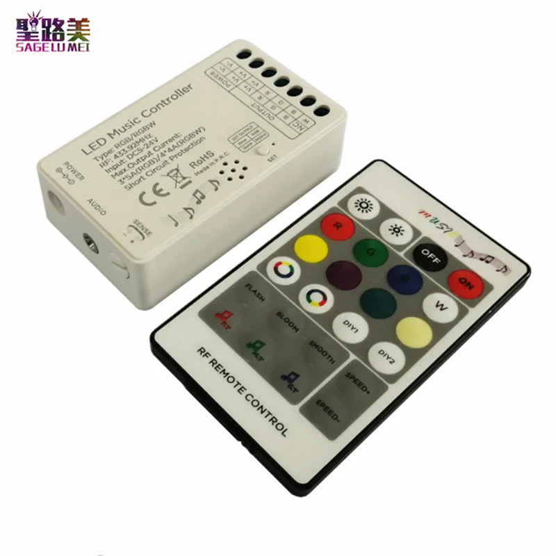 DC5V-24V 12V Audio input Wireless RF Remote Controller,Sound RGB led Music Controller Dimmer 5050 2835 3CH 4CH RGB RGBW LED Tape