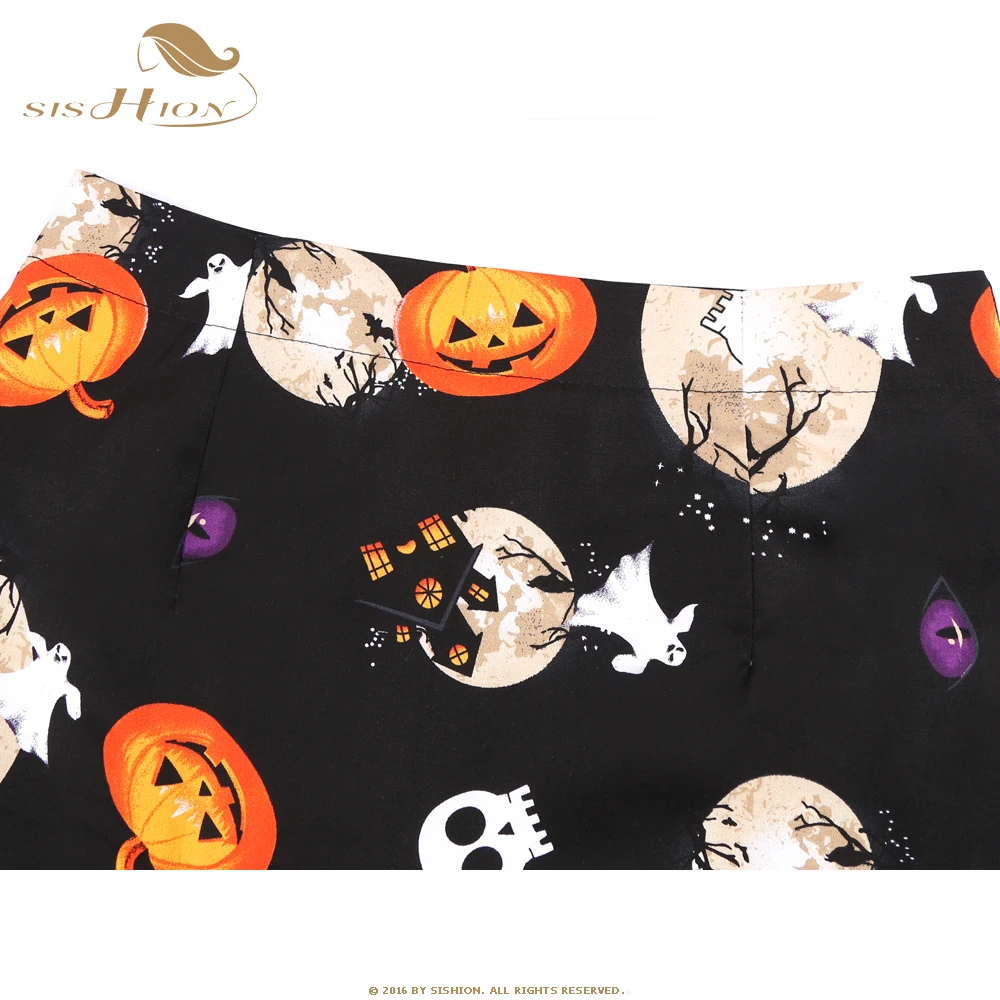 시션 2025 섹시 블랙 미니 스커트 SS0008 여성 파티 펌킨 스컬 숏 스커트 레트로 코튼 고딕 할로윈 스커트 Y2K