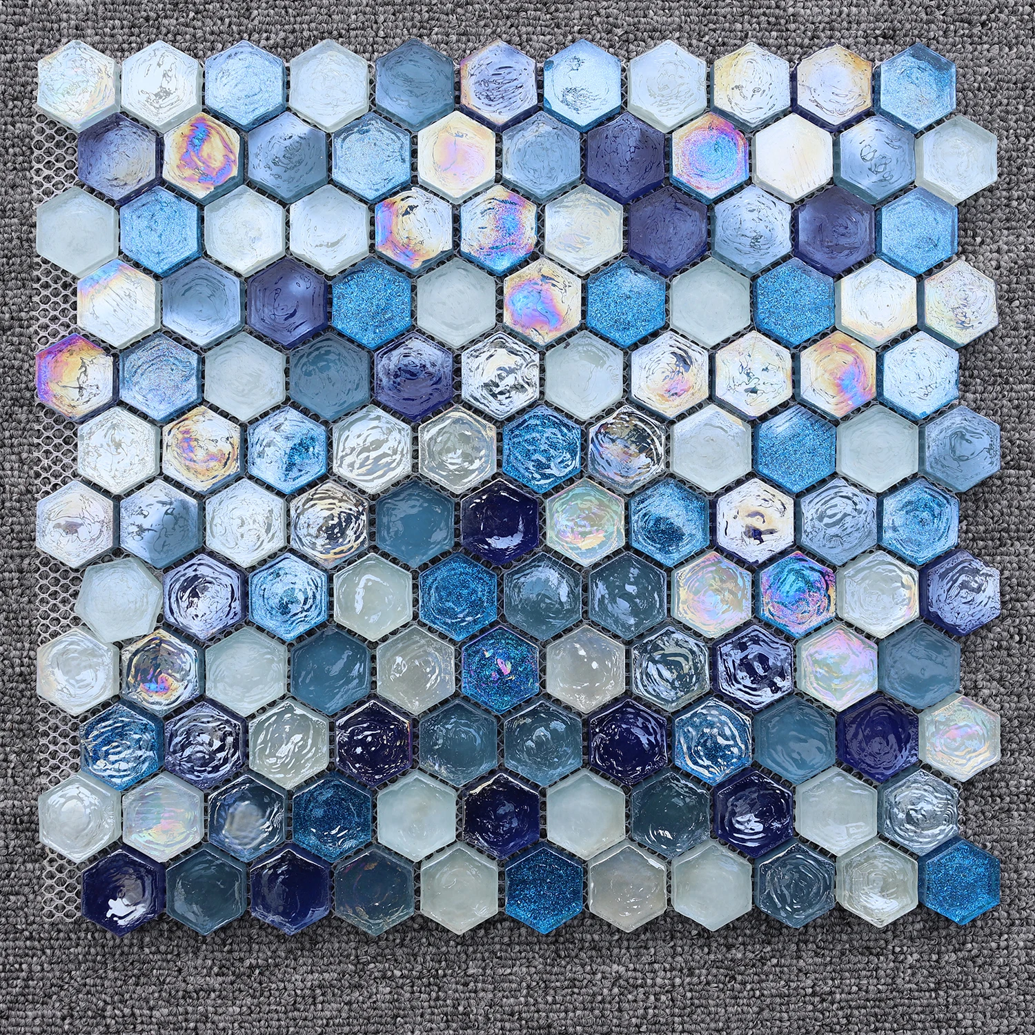 

23mm Hexagon Shiny Blue Glazed Glass Mosaic tiles, kitchen wall background tile floor tiles,Blue/Pink White color, 8mm thick