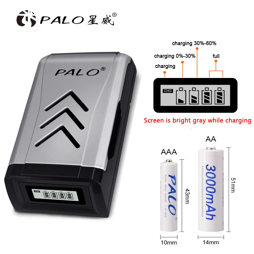 

PALO 4 Slots LCD Display Smart Intelligent AA AAA Battery Charger for 1.2V AA AAA NiCD NiMH Rechargeable Battery