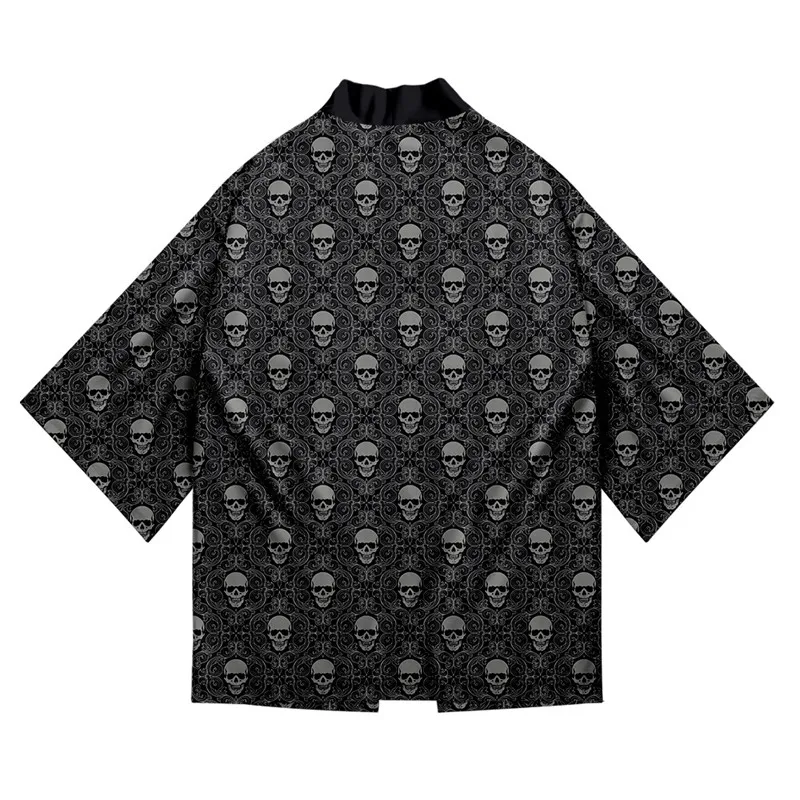 

3 To 14 Years Kids kimono shirt boys/girls Summer Japanese Harajuku Horror Skull Kids chiffon shirt Streetwear kimono Cardigan