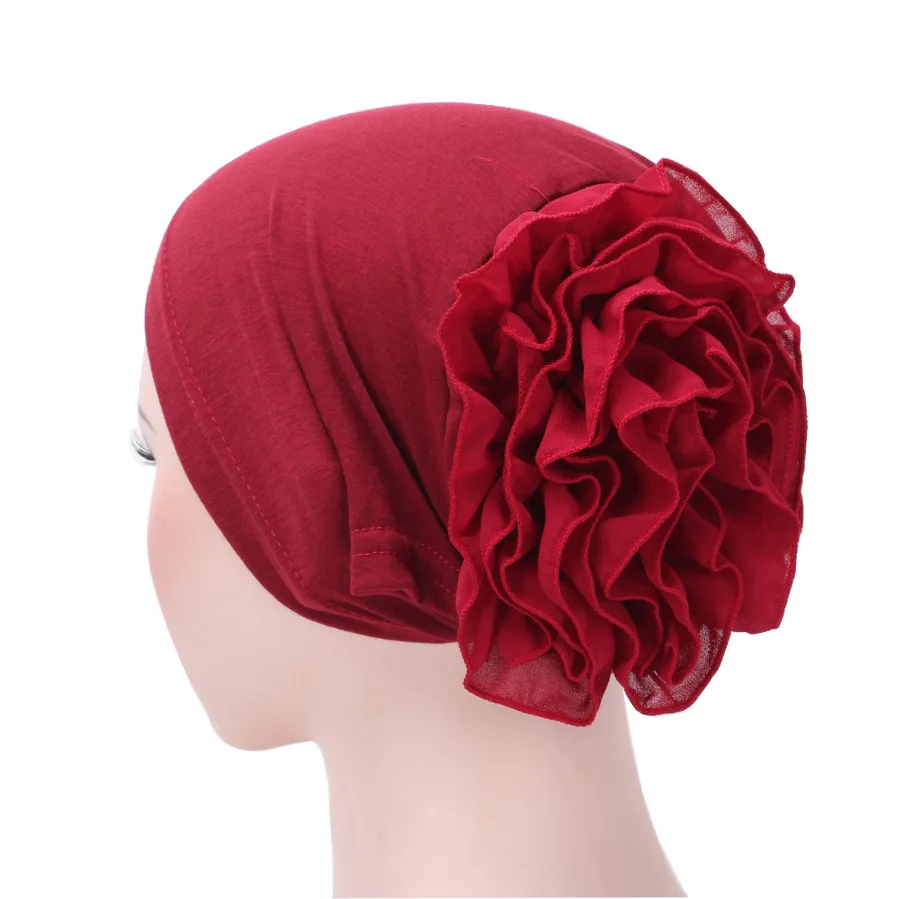 

2020 New Fashion Solid Color Muslim Turban Hijab Caps Cotton Chiffon Flowers Arab Wrap Inner Hijabs Bonnet Islamic Headdress