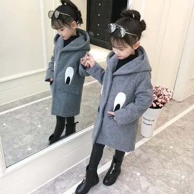 

Girls Fall Winter Outerwear New Korean Kids Long Hooded Woolen Coat Students Children's Leisure Wool Overcoat Clothes 3-13Y P220