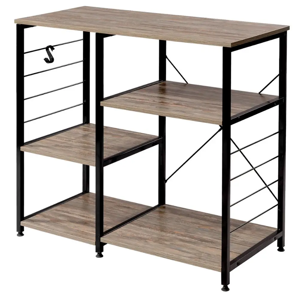 

Wood Steel 5-Shelf Kitchen Shelves Unit Storage Microwave Shelf Heavy Duty Storage Freestanding Unit Corner Shelves Unit