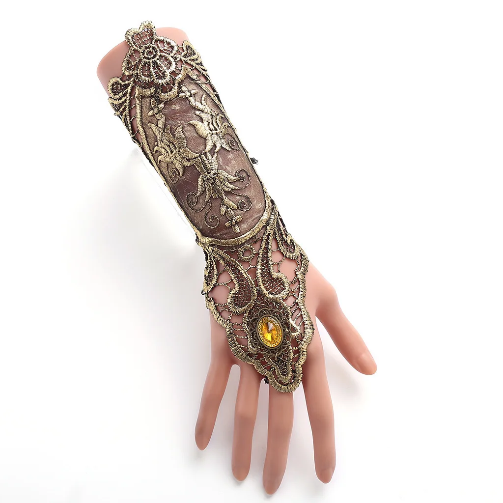 

1 Piece Golden Lace Gloves Vintage Gothic Queen Cosplay Accessory Medieval Victorian Armband Bracer