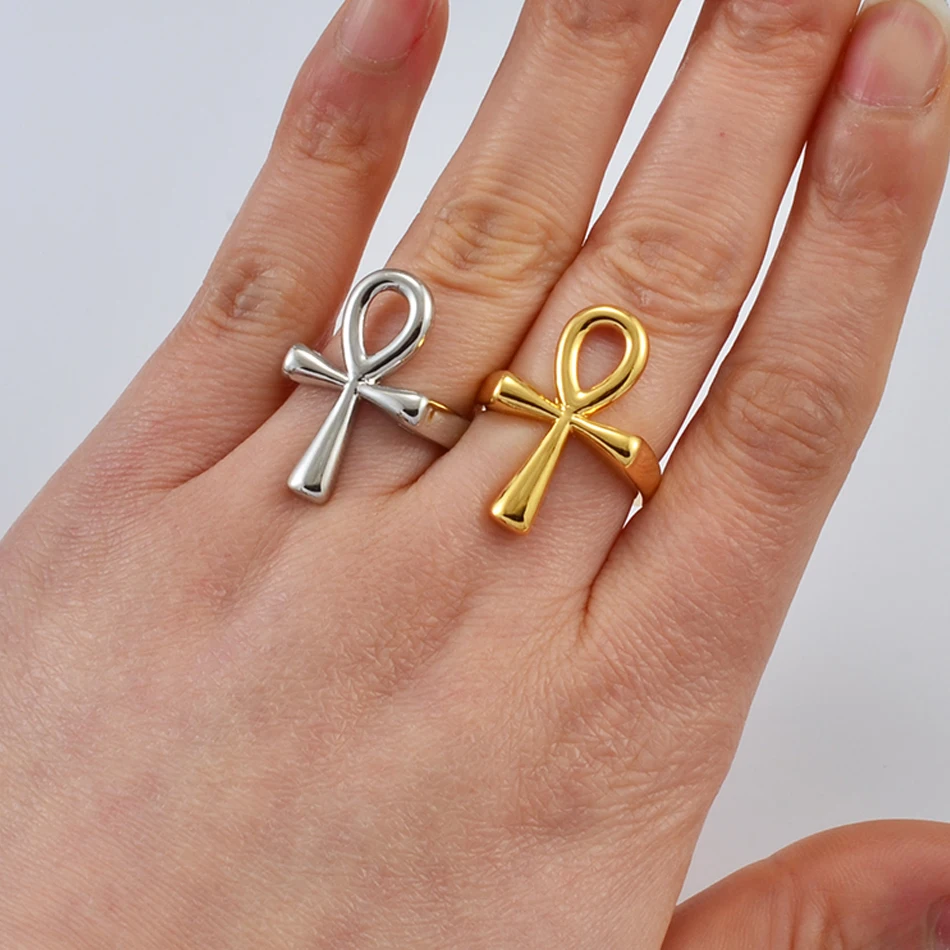 Anniyo Ankh Ring for Women Girls African Egyptian Cross Charms Finger Ring Jewelry Egypt Hieroglyphs Nile Key @246206