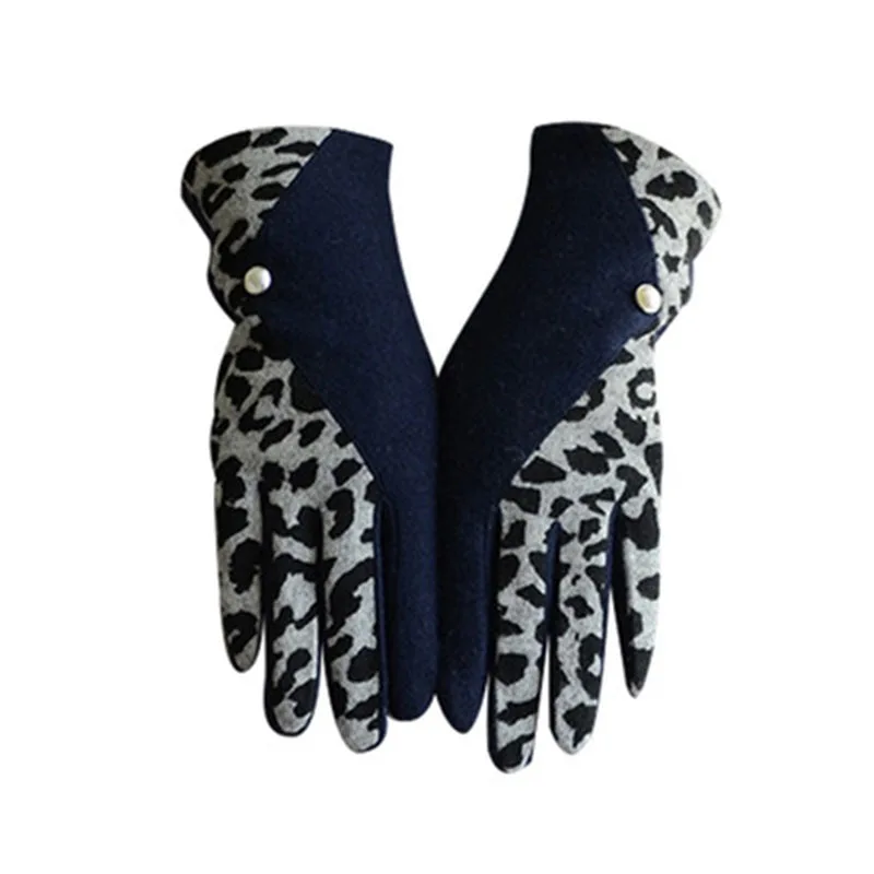 Winter warm women gloves leopard pearl cashmere gloves wool embroidery touch screen gloves high elastic driving gloves E51