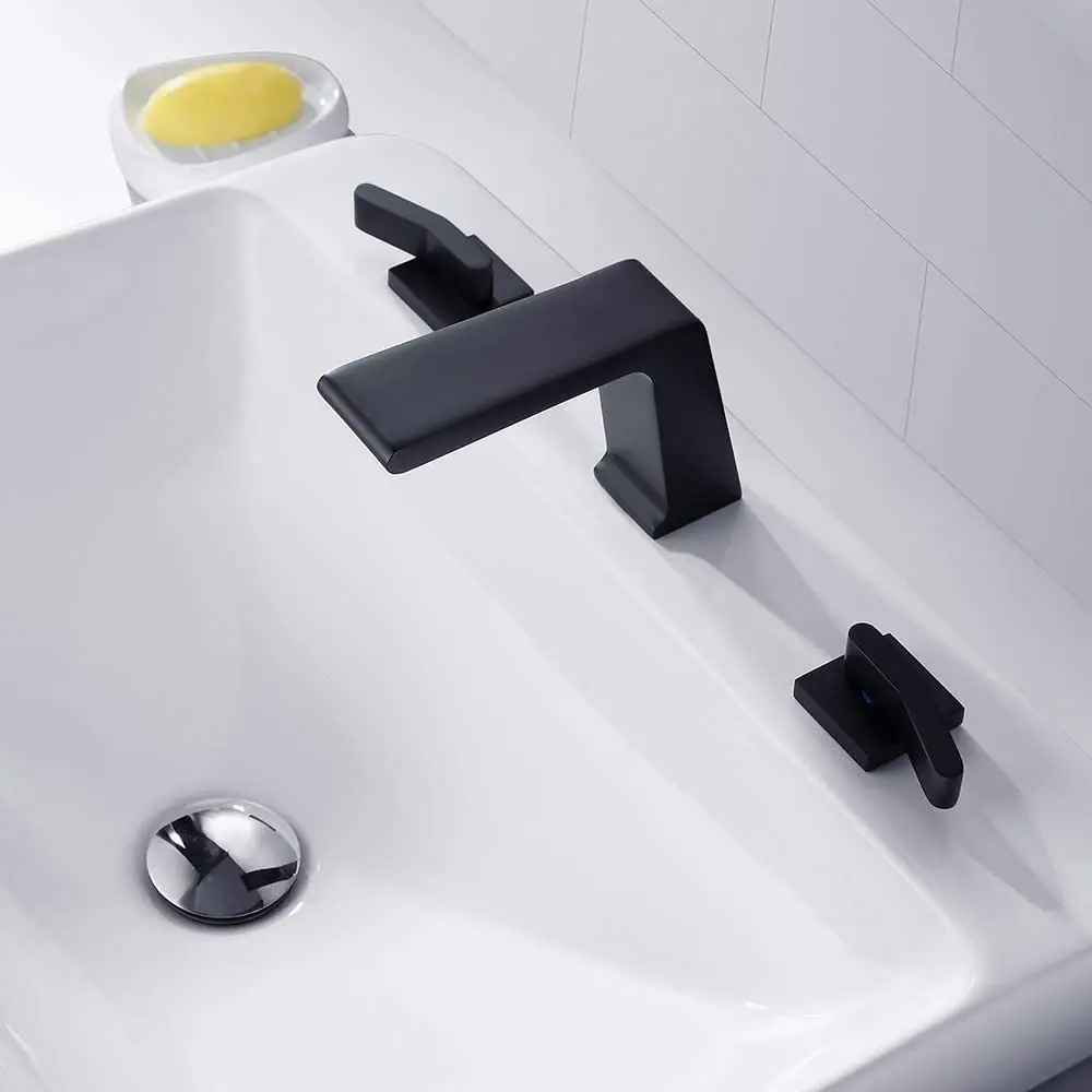 Waterfall Widespread Bathroom Sink Faucet Top Quality Three holes Two handle cold hot water Basin mixer faucet Tap Matte Black