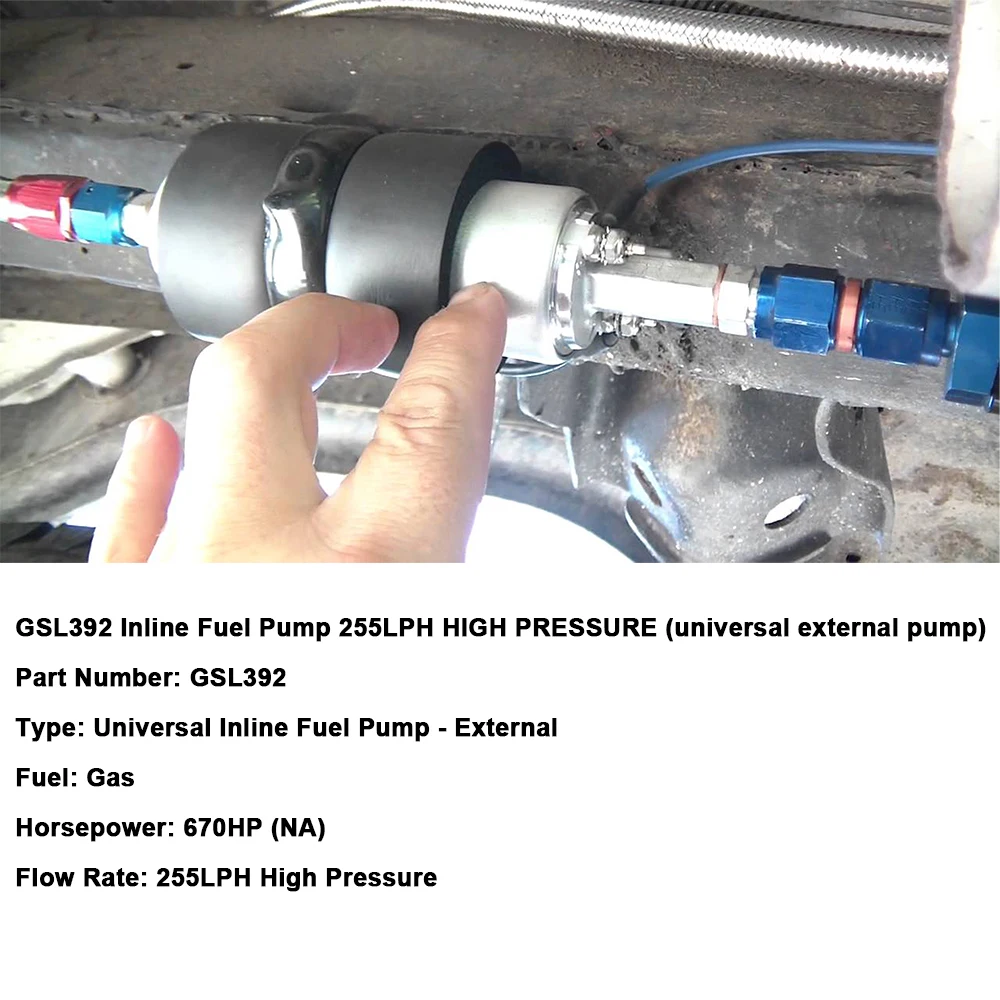 Universal GSL392 External High Flow Fuel Pump, 255LPH, High Pressure Inline Fuel Pump for Car, Truck, Performance Upgrade - Image 6