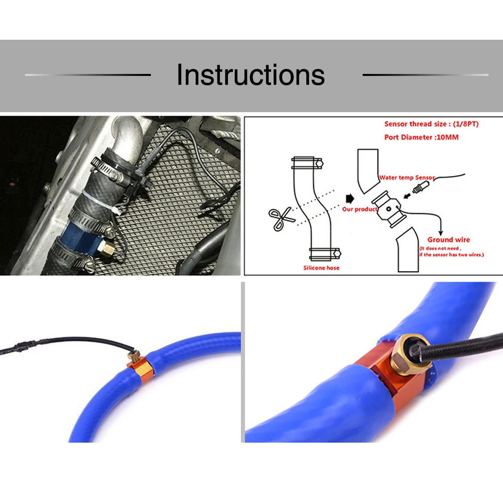ZS Racing Universal 18mm 22mm Motorcycle Water Temp Temperature Joint Pipe Hose Sensor Gauge Adapter Temperature Sensor Adapter
