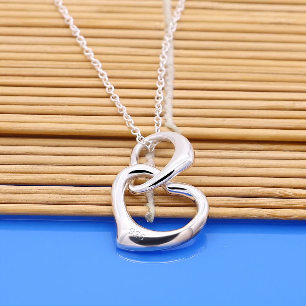 Women's 925 Silver Necklace Heart Pendant Solid Silver Clavicle Chain High Quality Female Silver Jewelry Party Birthday Gift 3