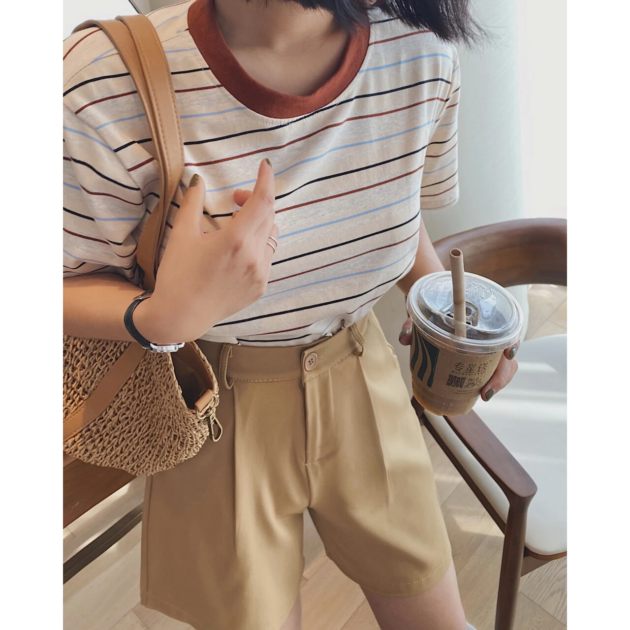 2023 Women's Green Striped Print Oversize T-shirt Y2k Top Crop Shirt Blouses Kawaii Clothes Harajuku Female Tee Summer Gothic