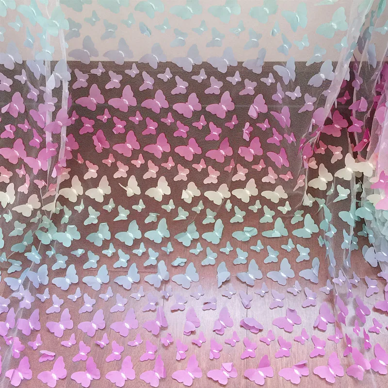 Regenbogenfarbener Schmetterlings-3D-Applikations-Spitzenstoff, Farbverlaufsblumen, Kinderkleidung, Heimwerken, mehrfarbiger Spitzenstoff, 25 Farben – Detail 11