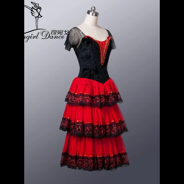 Robe de tutu de ballet romantique pour femme, adulte, rouge, noir, espagnol, tauromachie, professionnel, scène, 303 BT8994