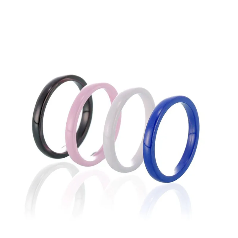 3mm Blue Pink Black White Thin Ceramic Rings For Women Jewelry Minimalist Simple Smooth Shiny Size 4 5 6 7 8 9 10 11 No Fade