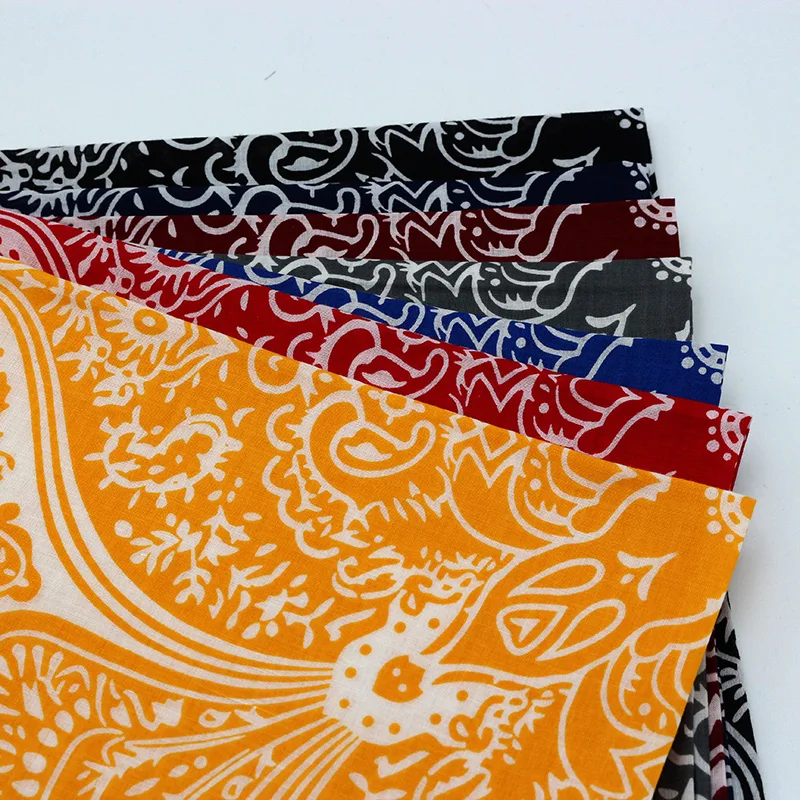 58CM New Fashion Printed Paisley Cotton Bandana Red Black Yellow Color Square Headband Head Scarf Women Neckerchief Headwear