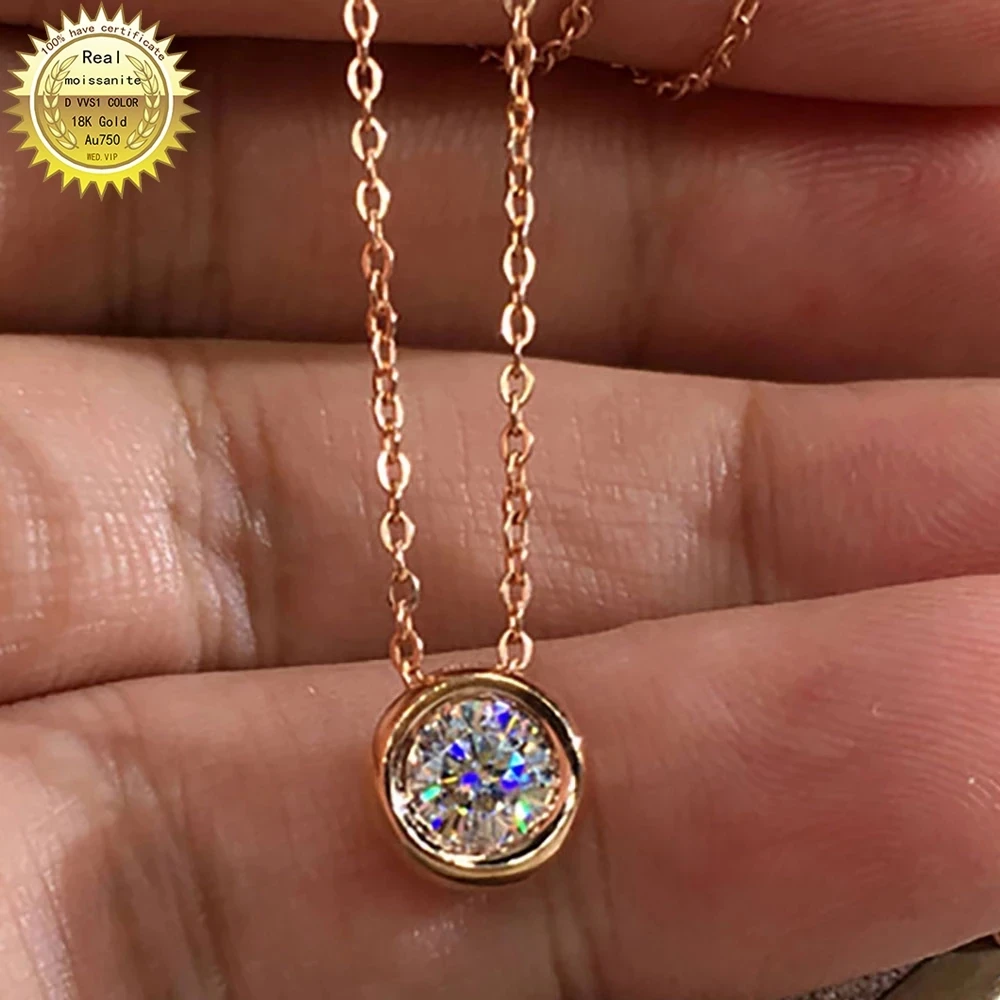 

18K Rose Gold Women Pendants Necklaces Moissanite Diamond 0.5 1 2 3 4 5 Carat Round Bubbles Wedding Anniversary Engagement Party