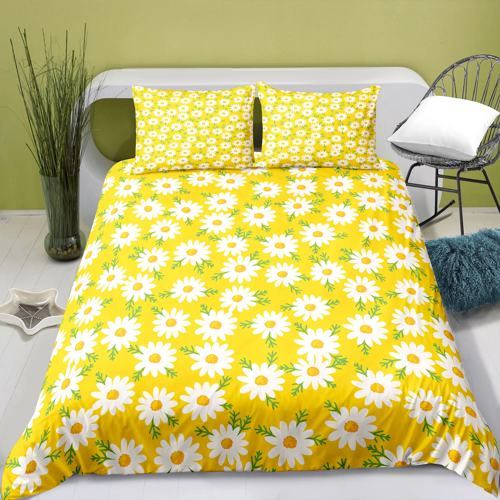 

Floral Bedding Duvet Cover Set Soft Comforter Cover Set Daisy Printed Blanket/Quilt Cover for Girls Women Adult Bedroom Decor