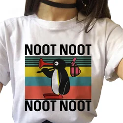 Kadın T-shirt Noot Noot Pingu tişört Ulzzang Kawaii giyim baskılı tişört retro estetik yeni T-shirt karikatür T-shirt