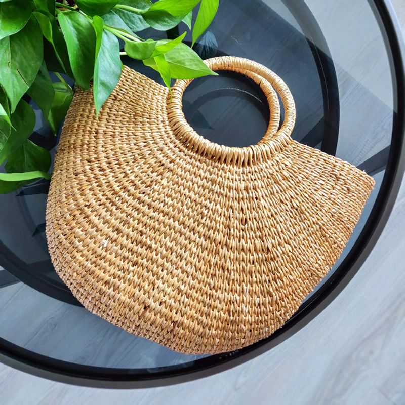 Rattan woven bag portable vegetable basket travel beach bag early spring handmade straw female tide