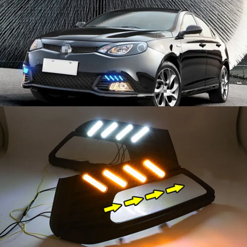 2PCS LED Daytime Running Light For MG MG6 2010-2014 White and Yellow Turn Signal Function 12V Car DRL Fog Lamp Decoration