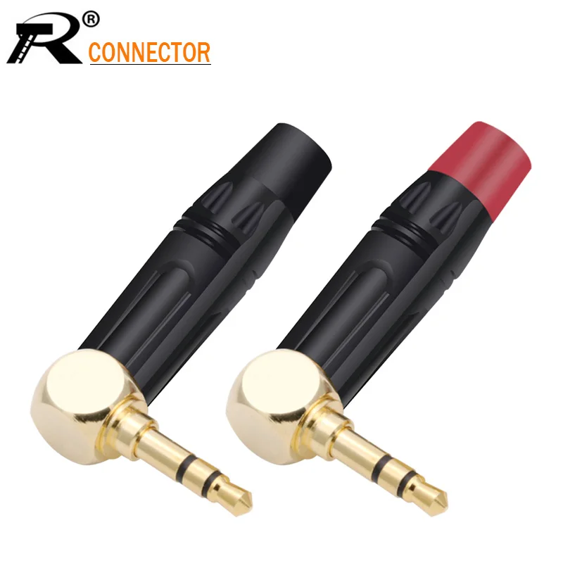 2pcs Smooth Black Right Angle 3.5mm 3 Poles Stereo Male Plug Gold Plated Soldering 3 Pins DIY Headphone Jack