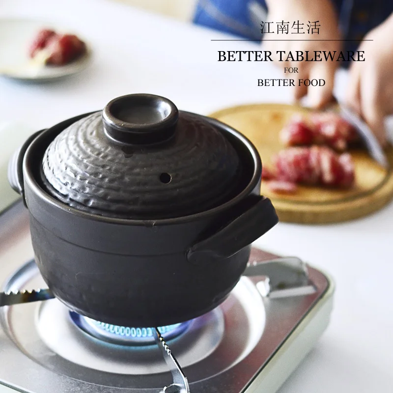 

Retro old one person fast cooked small clay pot rice cooker casseroles two cover stoneware pan saucepan mini soup milk pot