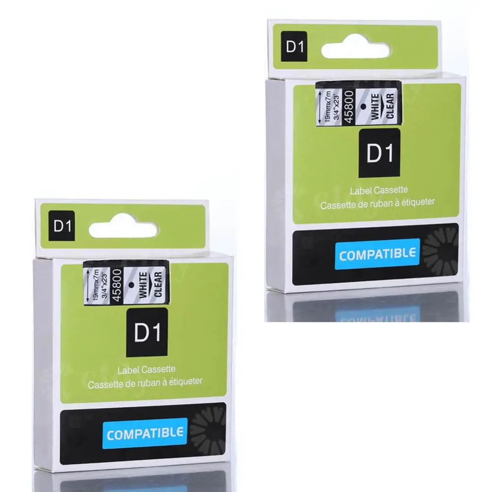 Label World 45800 label tape Black on clear ribbon  Compatible for Dymo D1 printer 45800 19mm label tapes  2PACK