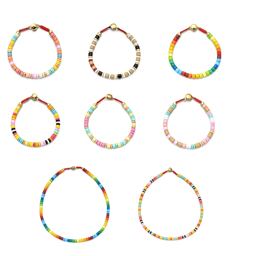 2025 New Boho Spring Rainbow Bracelets Colorful Enamel Beaded Bracelet Elastic String Tile Bracelet Cuff Bangles for Women Gift