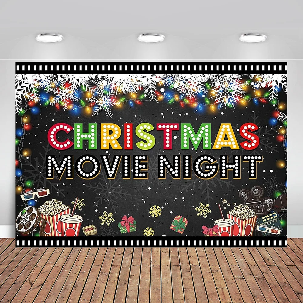 Merry Christmas Movie Night Backdrop Xmas Hollywood Theme Photography Background Gift Ideas Winter Holiday Party Supplies