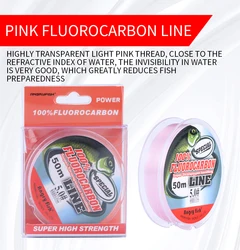 Angryfish 50M Fluorocarbon Fishing Line Pink Carbon Fiber Leader Line