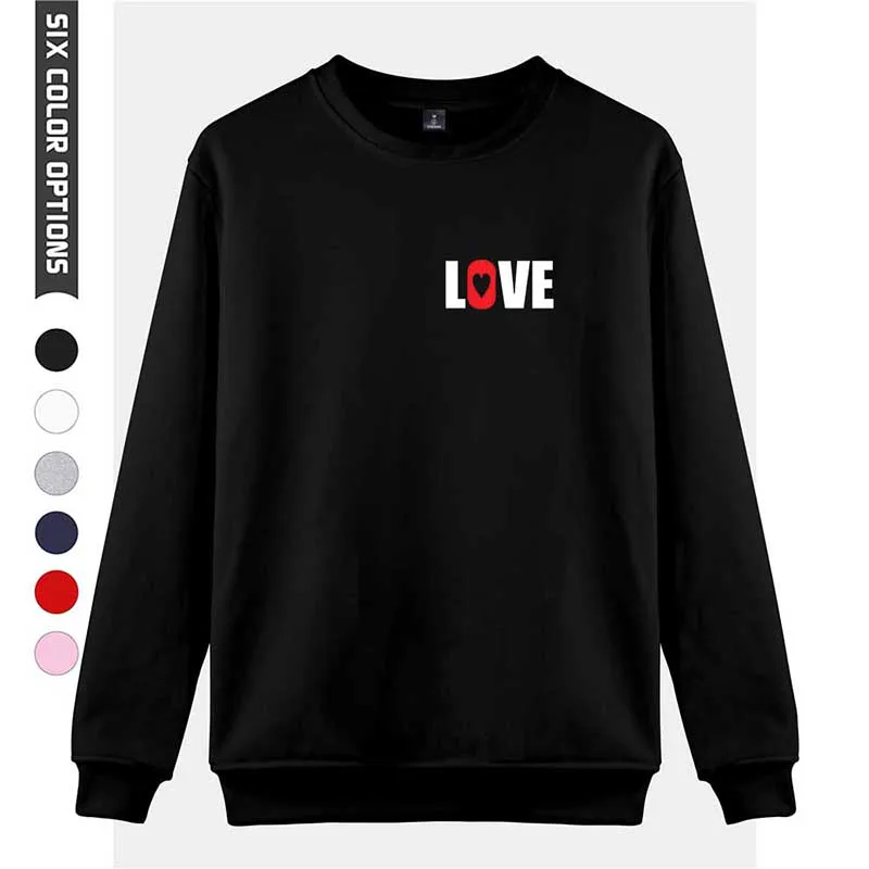 

Fashion Print Love Hoodies Pullover O-neck Black White Hoodie Men Women Long Sleeve Sport Hip Hop Style Capless Sweatshirts Tops