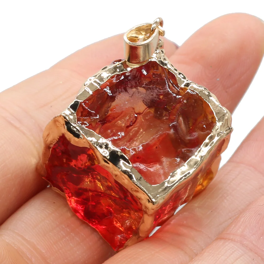 Natural Crystal Pendant Cube Square Electroplate Color Quartz Exquisite charms for Jewelry Making DIY Necklace Earring