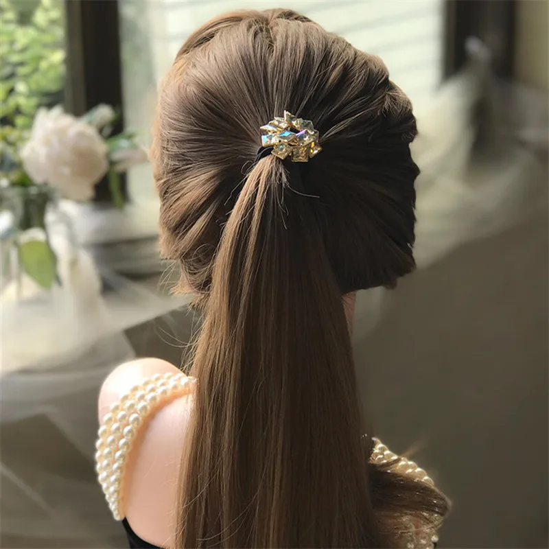 2021 Elegant Exquisite Rhinestone Scrunchies Women Girls Elastic Hair Rubber Band Accessories Tie Hair Ring Rope Holder Headwear