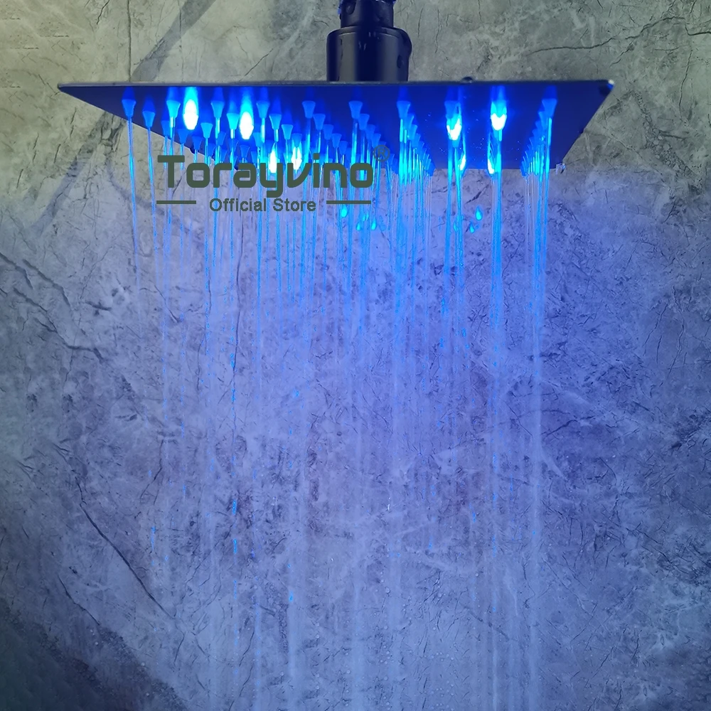 

Orb Bathroom Shower Head 8" 12"chuveiro De Led Rainfall Three Color Changes According To Water Temperature From Cold To Hot