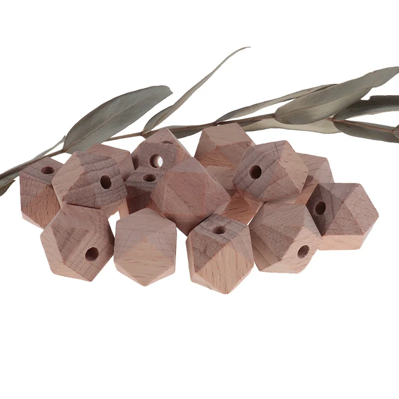 20pcs Baby Beech Beads Wooden Toys Hexagon 14MM 16MM Size Babies Accessories Newborn Safe Wooden Pacifier Chain Beads Baby Goods