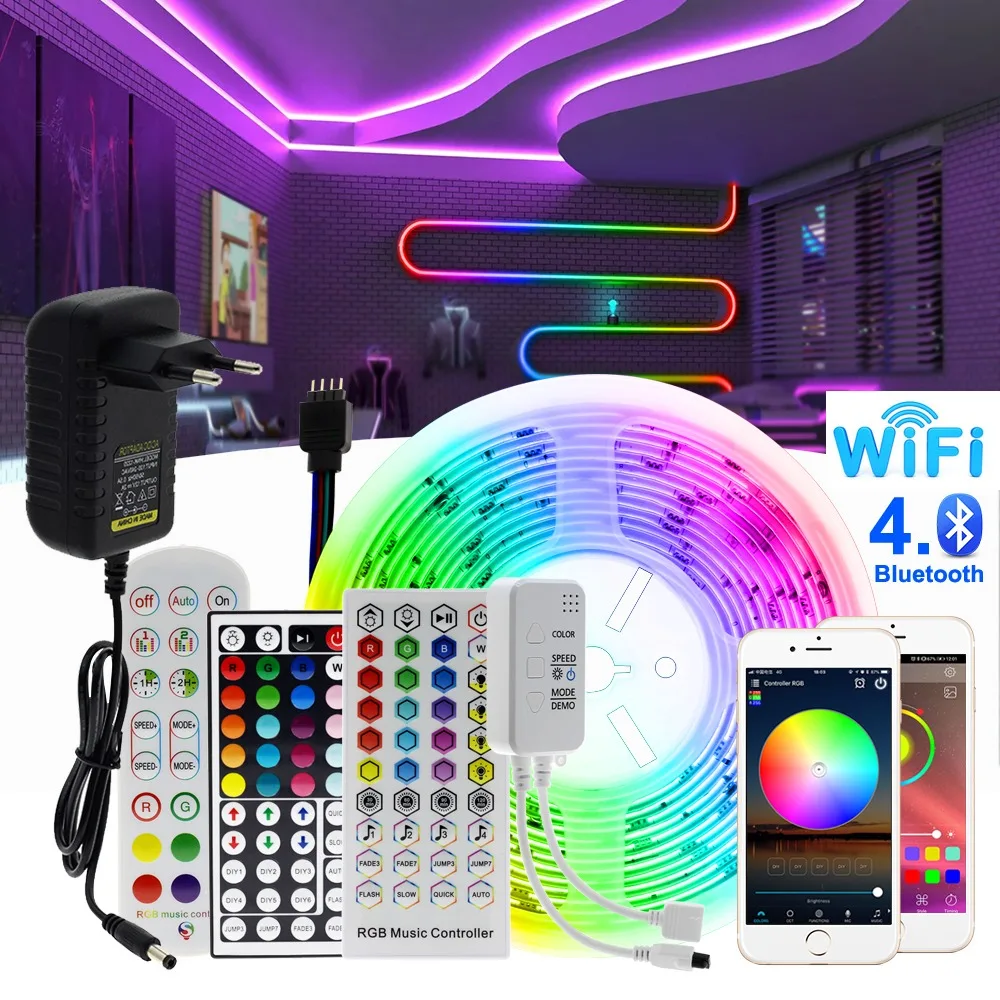 

Bluetooth-полоса, Светодиодная лента, RGB, USB, WIFI, управление музыкой через приложение, изменение цвета, для украшения комнаты, телевизора